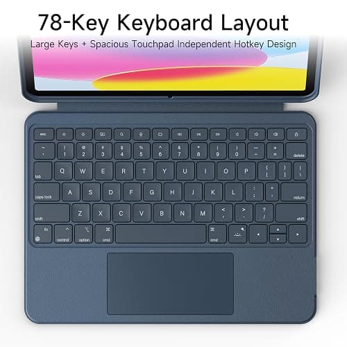 HOU iPad A16 11th/10th Generation Case with Keyboard, Rotatable & Detachable Keyboard Case for iPad 11/10, Elastic Pen Holder, Full Protection Cover, 7-Colors Backlight, Multi-Touch Trackpad, Blue thumbnail 8