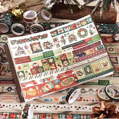 25 Rolls Christmas Gift Washi Tape Set, Festivals New Year Decorative Tapes for Scrapbooking, Junk Journal supplies, DIY Crafts Gift, Party Decorations, Bullet Journaling, 5-50mm Wide 9.84ft long/Roll thumbnail 7