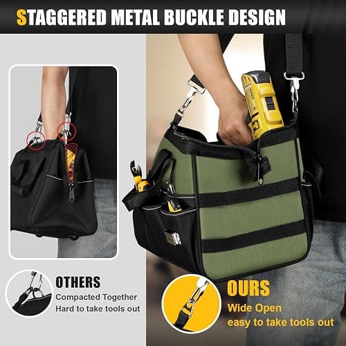 UUP Heavy Duty Tool Bag 15-Inch, 16-Pocket Portable Empty Tool Box Organizer Storage, Toolbox Organization, Soft Handle Large Zipper Carrying Toolbag, Dad Men Mechanic Birthday Stocking Stuffer Gifts thumbnail 6