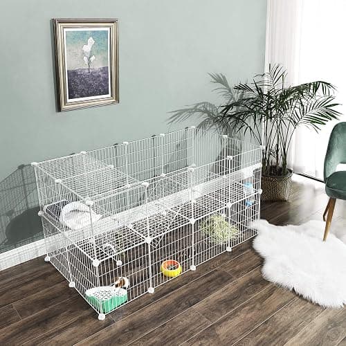 SONGMICS 2-Floor Metal Pet Playpen, 36 Grid Panels, Customisable Cage Enclosure for Small Animals, Guinea Pigs Hamster Runs, Rabbit Hutches, Includes Mallet, Indoor Use, 143 x 73 x 71 cm, White LPI02W thumbnail 3