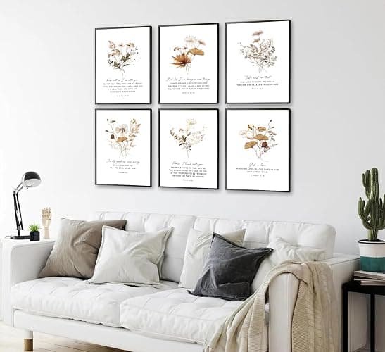 6Pcs Bible Verses Floral Wall Art Christian Wildflower Poster Prints Scripture Flower Canvas Pictures Neutral Botanical Painting Aesthetics Farmhouse Wall Decor for Bedroom living room 8x10in Unframed thumbnail 4