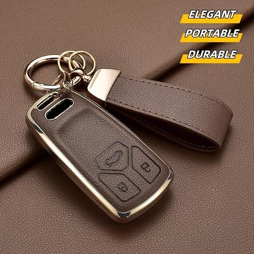 Axtrulix Key Fob Cover for Audi with Key Chain, Upper Leather + Soft TPU Key Cover Case Shell for A4 Q7 Q5 TT A5 SQ5 R8 S5 thumbnail 3