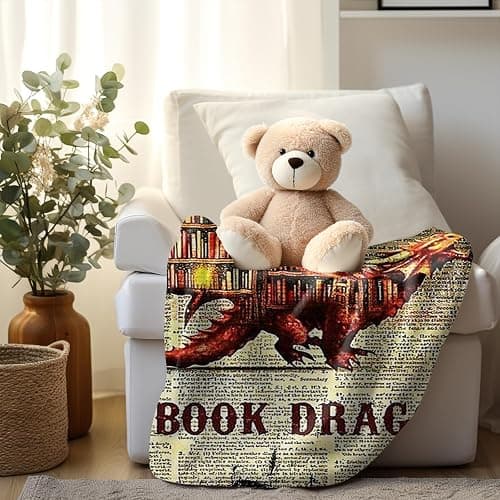 Book Dragon Fleece Blanket Cozy Throw for Book Lovers, Vintage Dragon Design on Text Background, Warm and Soft Reading Blanket for Home, Couch, or Bed (L80 xW60) thumbnail 9