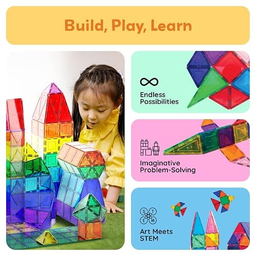 PicassoTiles Magnetic Tiles 60pcs Kids Toys Classroom Sensory Toy for Toddlers STEM Learning Building Blocks, Montessori Pretend Play Magnet Tile Construction Stacking Block Boys Girls Ages 3+ PT60 thumbnail 3