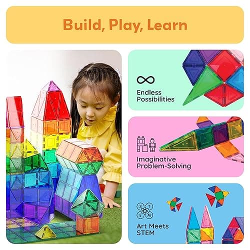 PicassoTiles Magnetic Tiles 60pcs Kids Toys Classroom Sensory Toy for Toddlers STEM Learning Building Blocks, Montessori Pretend Play Magnet Tile Construction Stacking Block Boys Girls Ages 3+ PT60 thumbnail 3