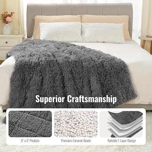 Uttermara Shaggy Weighted Blanket for Adults Queen Size, 20lbs 60"x80" | Soft Plush Fleece; Cozy Sherpa Faux Fur Reverse; Fuzzy Heavy Throw with Glass Beads for Bed; Machine Washable; Grey thumbnail 7