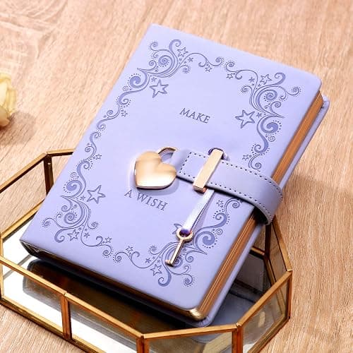 CAGIE Girls and Boys Diary with Lock and 2 Keys Heart-Shaped Locking Diary Journal for Women Purple Secret Locked Diary Notebook for Kids, 5.3 x 7 Inch, Gold Gilded Edges thumbnail 4