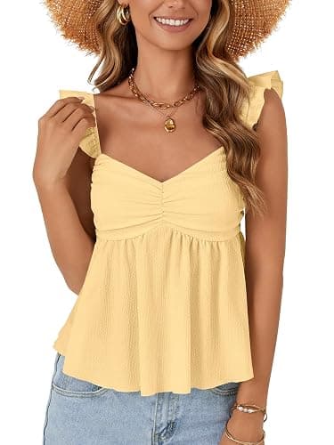 LYANER Women's Peplum Tops Summer Tank Camisole Tops Dressy Casual Ruffle Strap Sleeveless Babydoll Tank Top thumbnail 2