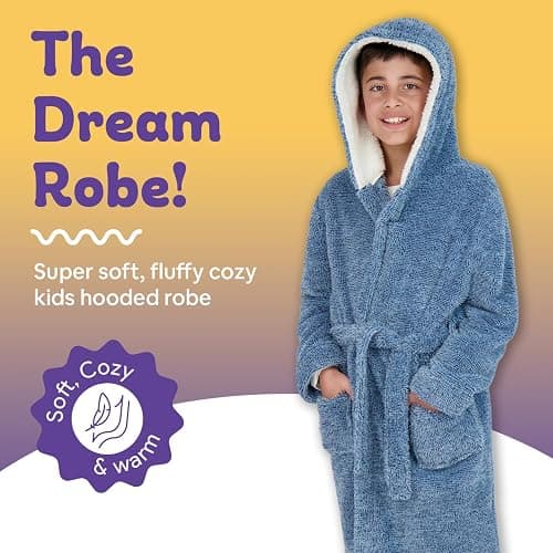 Hooded Plush Robe For Boys- Fluffy Winter PJ Robe With Pockets, Hoodie & Belt- Boys And Teens’ Ultra-Soft Bathrobe thumbnail 2