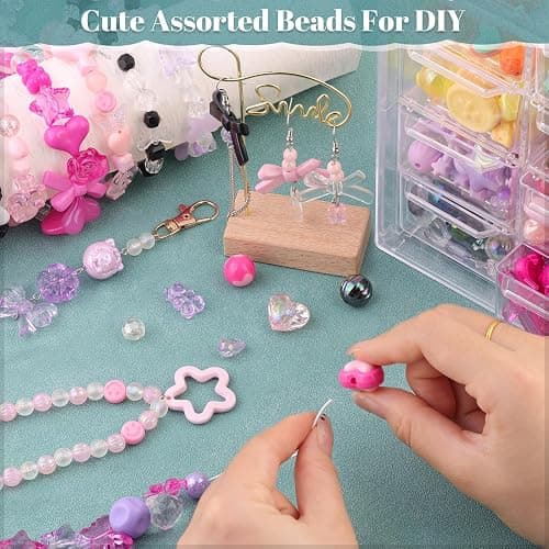 210-270PCS TINKRSTUFF Assorted Acrylic Beads for Bracelet Making,Cute Beads for Jewelry Making Flower Bow Butterfly Candy GummyBear Kawaii Aesthetic Bracelet Charms, Necklace Keychain Phone Charms DIY thumbnail 3