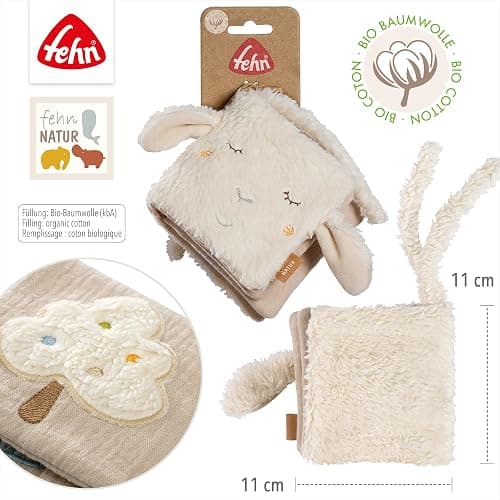 Fehn Stoffbuch Schaf Natur – Bilderbuch mit Bio-Baumwolle aus kontrolliertem Anbau (KBA) – fördert Sinne & Motorik – der ideale Begleiter für zuhause & unterwegs – für Babys ab Geburt - Schaf NATUR thumbnail 2