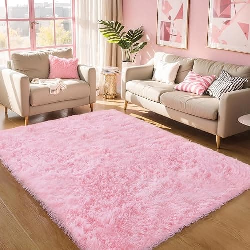 KCHOWUA Pink Fluffy Shag Rug for Bedroom Girls,6'x9' Machine Washable Plush Fuzzy Throw Large Area Rugs for Living Room,Modern Soft Cute Shaggy Furry Nursery Kids Baby Dorm Room Carpets thumbnail 7