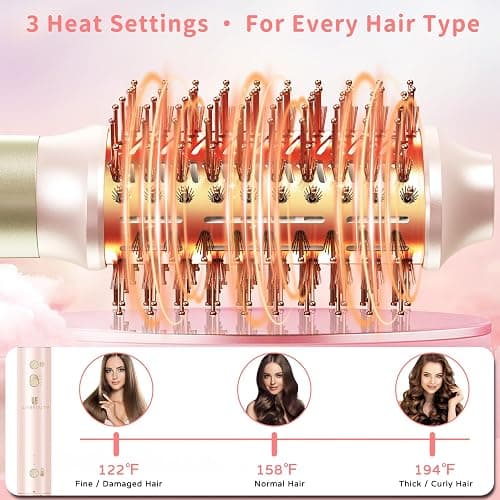 Hair Dryer Brush 8-in-1 Dual Voltage Hot Air Styler – Fast-Drying 110,000 RPM Ionic Blow Dryer with Straightener & Curler Attachments, Frizz-Free Volumizing Styler with Protective Hard Case-Pink thumbnail 6