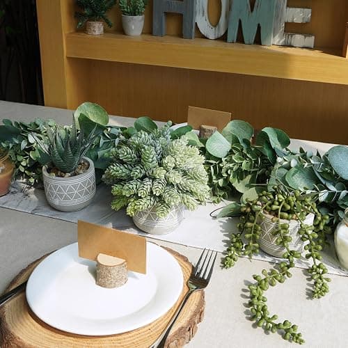 Winlyn Set of 3 Mini Faux Succulent Potted Plants Artificial Aloe Hops String of Pearls Fake Succulents in Gray Geometric Concrete Pots for Home Office Table Shelf Kitchen Living Room Boho Décor thumbnail 9
