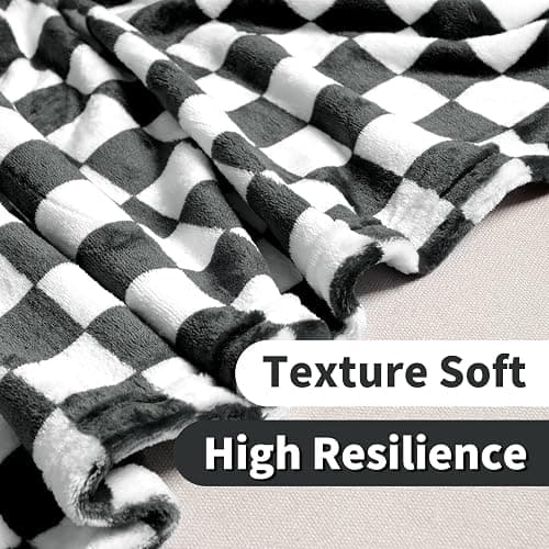 FY FIBER HOUSE Karrierter Flanell-Fleece-Decke Weich und Gemütlich Karo-Gitterdruck Schachbrettmuster Gingham-Muster Decke für Bett, Couch, Sofa, 60"x80" (152 x 203 cm), Schwarz thumbnail 7