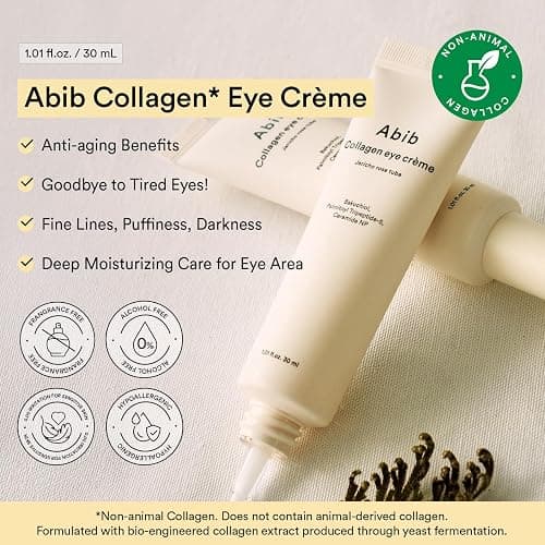 Abib Non-animal Collagen Eye Cream Jericho Rose Tube, 1.01 fl. oz.(30 mL), Anti-Aging Eye Cream with Bakuchiol, Caffeine, Niacinamide for Dark Circles, Puffiness, Wrinkles, Fine Lines, Korean Skincare thumbnail 3
