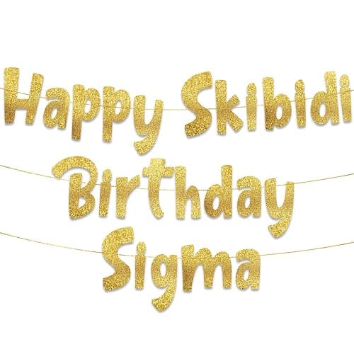 Pre-Strung Happy Skibidi Birthday Sigma Gold Glitter Banner - Funny Birthday Decorations for Teen Boys and Girls - Party Supplies, Wall Decorations and Celebration Gifts - Image 1