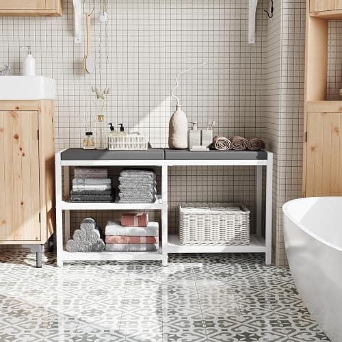 ZHOOGE Shoe Bench & Rack Storage Bench with Seat Cushion, Stable Entryway Bench Holds Up to 300 lb, (35" L x 12" W x 17" H, White) thumbnail 9