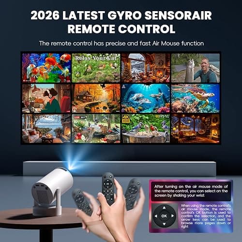 [Built-in Apps & 2026 Upgraded] Mini Projector with WiFi 6 and Bluetooth 5.4 Support 4K 1080P Auto Keystone 180° Rotatable Projector Portable Compatibile with HDMI/TV Stick/Memory Stick/Laptop, White thumbnail 7
