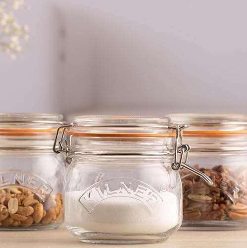 Kilner Set of 3 Round Clip Top Jars 0.5 Litre (3 x 500ml) Airtight Glass Storage Jars for Preserving Jams Dry Foods Reusable thumbnail 3