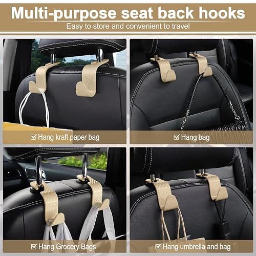 LivTee Car Purse Hook, Headrest Hook for Car, 4 Pack Universal Auto Car Seat Headrest Hook Hangers Organizer for Purse Coat Umbrellas Grocery Bags Handbag, Car Accessories - Carbon Fiber Beige thumbnail 5