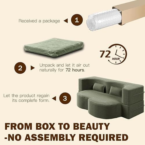 ALAMHI 78" Full Size Floor Sofa, Folding Queen Sleeper Couch, Futon Loveseat Sofa, Plush Corduroy Foam-Filled Sleeper Couch Bed, Fold Mattress Bed for Living Room, Guest Use, Office, Apartment, Green thumbnail 5