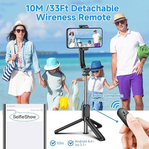 SelfieShow Selfie Stick, Extendable Selfie Stick Tripod with Wireless Remote and Tripod Stand, Portable, Lightweight, Compatible with iPhone 15 14 13 12 Pro Xs Max X 8Plus, Samsung Smartphone and More thumbnail 3