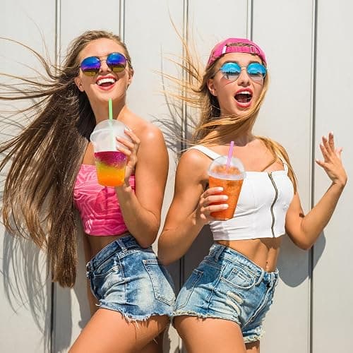 Ninehaoou 6 Set Slushie Cups with Dome Lids and Straws Detachable Spoon Straws Reusable Plastic Iced Coffee Cups Smoothie Tumbler for Birthdays Summer Party Supplies(Transparent White,16 oz) thumbnail 5