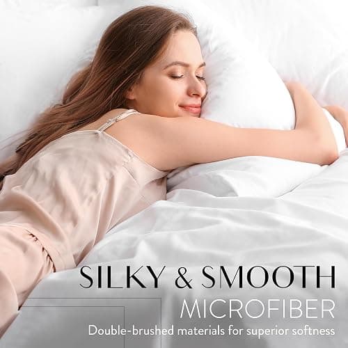 Danjor Linens Bed Sheet Set Full Size for Teens, Hotel Premium Sheets with 4 Pillowcases, Lightweight Brushed Microfiber Deep Pockets, Breathable Cooling 6 Piece Bedding Sets, Navy | Hotel Quality, Breathable, Cooling, Deep Pockets, Wrinkle Free, Machine Washable, 4 Pillowcases, Bed Sheet thumbnail 4