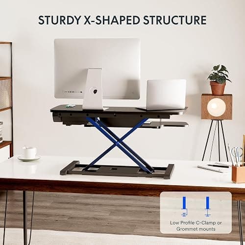 FLEXISPOT 35 inch Electric Standing Desk Converter, Motorized Stand up Desk Riser, Monitor and Laptop Workstation with Wide Keyboard Tray, Black thumbnail 7