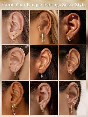 Sanfenly Stud Earrings Small Gold Hoop Earrings Set for Women Flat Back Earring Hypoallergenic Cartilage Earring Lightweight Dainty 14K Gold Stud Earrings for Multiple Piercing Set thumbnail 4