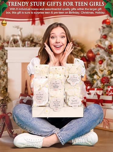Christmas Gifts for Tween & Teen Girls - 8 PCS Birthday Gifts Basket Teen Girls Trendy Stuff w/ Fun Task Tags Make up Brushes & Bag, Empower Advent Calendar Wrapped Gifts Box for Daughter Niece Sister thumbnail 9