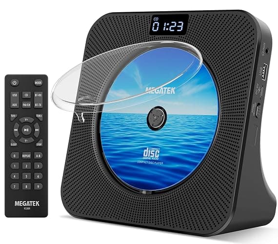 MEGATEK Portable CD Player with Bluetooth RX/TX, FM Radio & USB - Black | Desktop Design, HiFi Stereo Speakers, Front Display, Headphone Jack, Sleep Timer, Remote, USB-C Adapter Included - Image 1