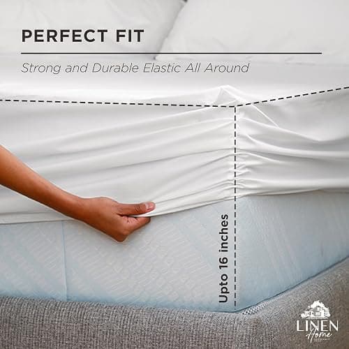 Linen Home 100% Cotton Percale Weave Fitted Sheet, Full Size, White, 1 Deep Pocket Fitted Sheet, Fits Mattress Upto 16" Crisp and Cool Strong Bed Linen, 54"X75"+15" thumbnail 2