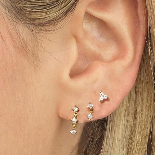 SELSHE Gold Plated Earrings for Women, 14k Gold Plated Earring Stack Hypoallergenic Pearl Drop Earring Dainty Earrings for Women Trendy Cute Small Huggie Hoop Earring Fashion Womens Jewelry thumbnail 3