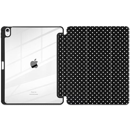 MEEgoodo Case for iPad Air 13 inch 2026(M4) / 2025(M3) / 2024(M2), Tablet Cases with Transparent Acrylic Back Shell, Cover with Pencil Holder + Auto Wake/Sleep + Trifold Stand, White Polka Dot thumbnail 2