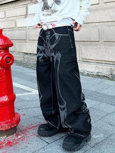 Men's Y2K Baggy Jeans Wide Leg Denim Pants Vintage Streetwear Skate Jeans Loose Fit Hip Hop thumbnail 4