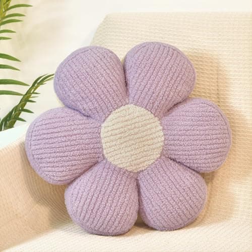Nmkopzy Flower Pillow Daisy Flower Shaped Decorative Preppy Throw Pillows,16" Cute Fluffy Soft Floor Cushion for Sofa Couch Bed Room Bedroom Decor Aesthetic (1, Lavender, 16 Inch) - 16 Inch - Lavender - 1 thumbnail 7