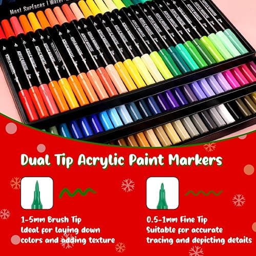 Pagather 72 Colors Acrylic Paint Markers, Dual Tip with Fine Tip and Brush Tip Pens for Stone, Wood, Calligraphy, Canvas, Ceramic, Metal, Glass, Rock Painting, DIY Crafts thumbnail 2