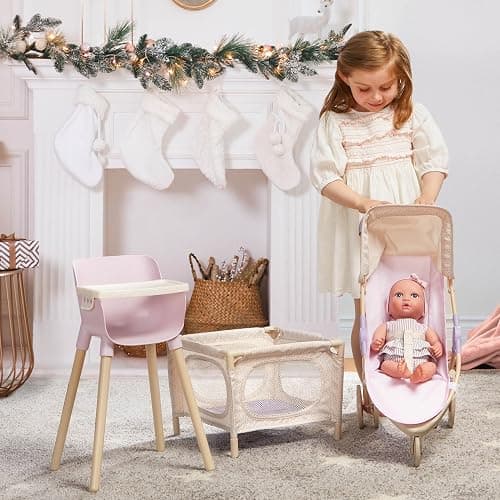 LullaBaby – 14-Inch Realistic Baby Doll & Accessory Bundle – Fair Skin Tone & Blue Eyes – Nursery Care Set – High Chair, Playpen & Jogger Stroller – Pretend Play Toys – Kids 2+ Years thumbnail 8