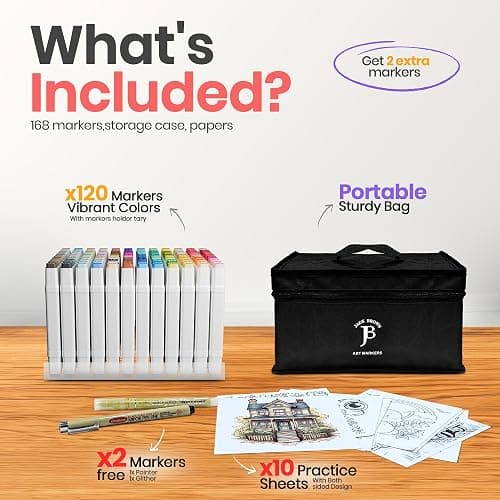 JACK BROWN 120 Colors Alcohol Markers Set with Fine & Chisel Dual Tip - Professional Art Markers for Adults & Kids, Perfect for Drawing, Sketching, Coloring & Animation - Includes Durable Marker Case thumbnail 4