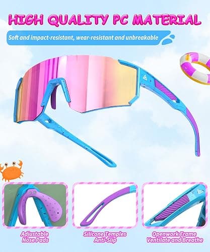 QALLY Kids Sunglasses Youth Baseball Softball Sunglasses for Girls Boys Age 4-14 UV Protection Sports Kids 3 Pack thumbnail 4