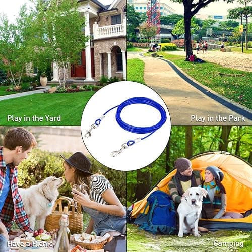 Dog Tie Out Cable and Anti Rust Spiral Stake , 30ft Outside Leash&Chain for Camping and Yard, 16'' Heavy Duty for Medium-Large Dogs Up to 125 lbs (30FT, Blue) thumbnail 7