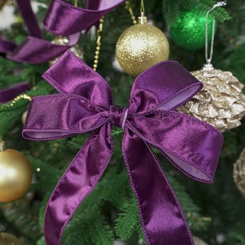 MEEDEE Purple Velvet Ribbon - 1.5 Inch, 25 Yards Crushed Velvet Spool - Halloween Wired Ribbon for Wreaths, Bows & Tree Garlands thumbnail 5