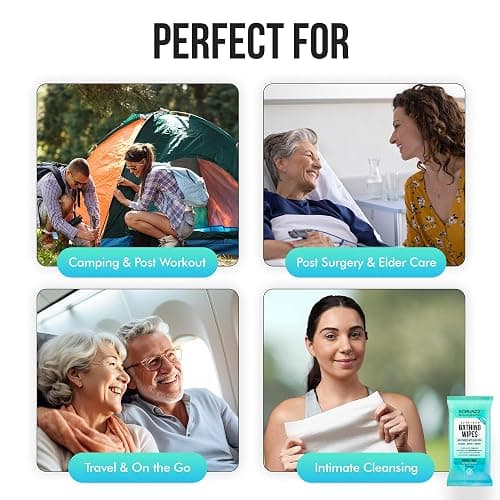 Extra Large Bath Wipes for Adults No Rinse - 40 Disposable Body Cleansing Cloths for Men, Women & Elderly - Great for Gym, Camping, Post Surgery thumbnail 6