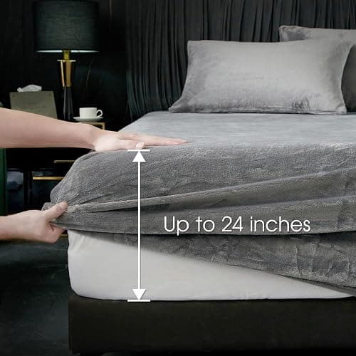 Sheets Queen, Extra Deep Pocket Sheet Set Up to 24" Inches,250 GSM Velvet Plush Fleece Sheets Warm No Slip Bed Sheet Sets Grey thumbnail 2