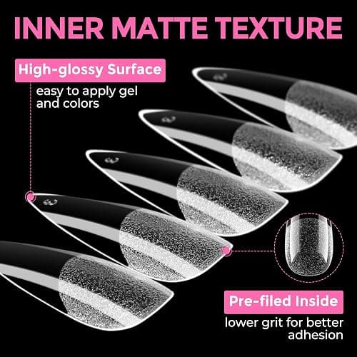 UNA GELLA Long Stiletto Gel Nail Tips: 216pcs Halloween Stiletto Almond Fake Nails Pre-Shape Long Almond Press Ons for Full Cover Acrylic French False Nails for Nail Extension DIY Salon 12 Sizes thumbnail 7