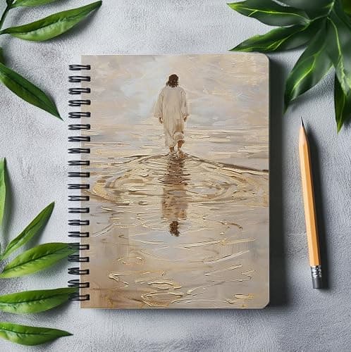 bitCNY Jesus Christ Spiral Notebook, Jesus Christ Walking on Water, Church Notes Notebook, I Will Walk With Christ LDS, Jesus Notebooks for School Supplies, Home & Office, Spiral Bound 5.5x8.3 thumbnail 2