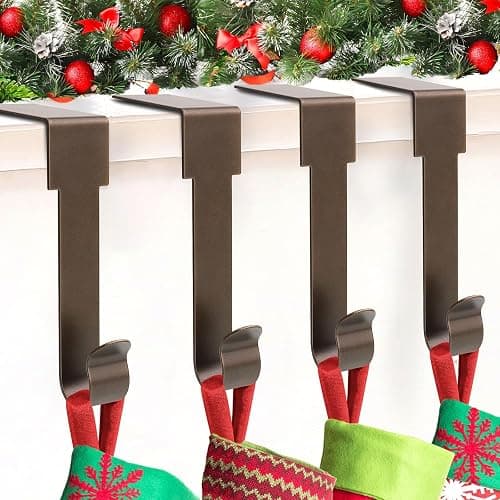 Christmas Stocking Holders Set of 4, Stocking Holders for Mantle, Xmas Stocking Hangers for Fireplace Shelf Staircases Party Decoration Christmas Mantel Decor Hooks - Image 1