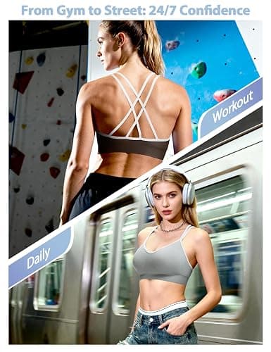 VEQKING Women's Cross Back Sports Bra Padded Strappy Medium Support Yoga Bra for Workout Fitness 3 Pack thumbnail 7